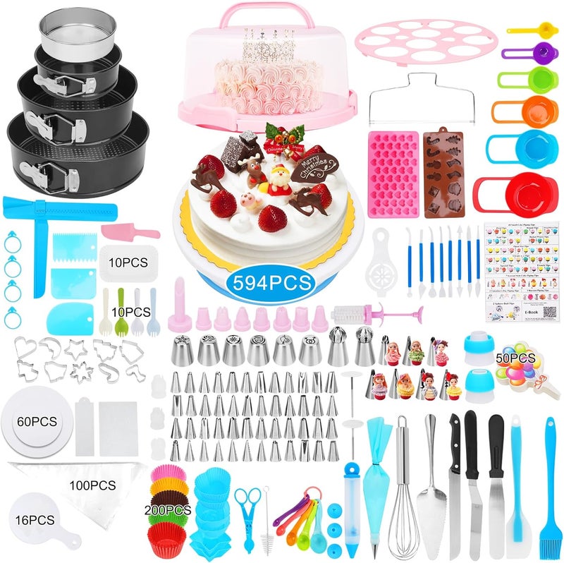Ranchitel Cake Decorating Kit, 594 Pcs Cake Decorating Supplies with 3 Springform Pans, Cake Carrier, Turntable, Piping Bags Tips for Beginner Professional Mothers Day Gifts for Mom - Image 1